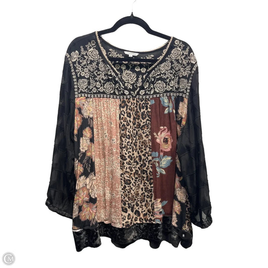 Blouse Long Sleeve By John Mark In Black & Orange, Size: 3x