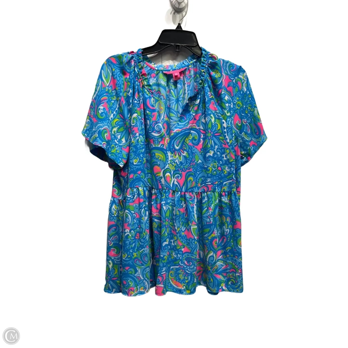 Top Short Sleeve Designer By Lilly Pulitzer In Blue & Pink, Size: Xl