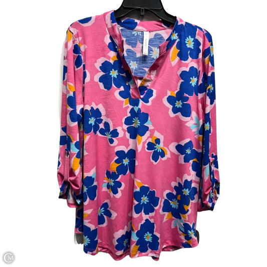 Top Long Sleeve By Dear Scarlett In Blue & Pink, Size: L