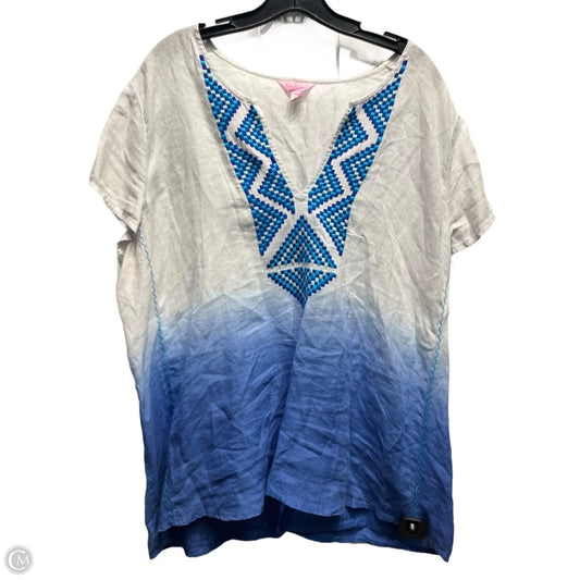 Top Short Sleeve Designer By Lilly Pulitzer In Blue & White, Size: Xl