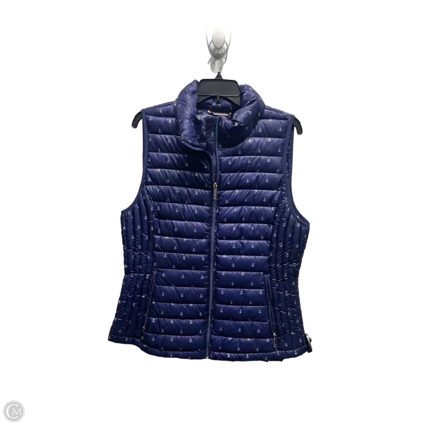 Vest Puffer & Quilted By Tommy Hilfiger In Blue & White, Size: L
