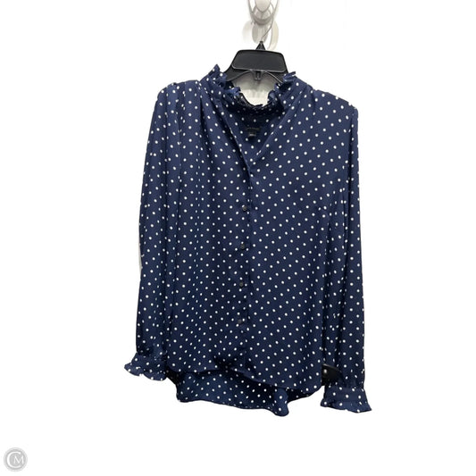 Blouse Long Sleeve By Ann Taylor In Blue & White, Size: L