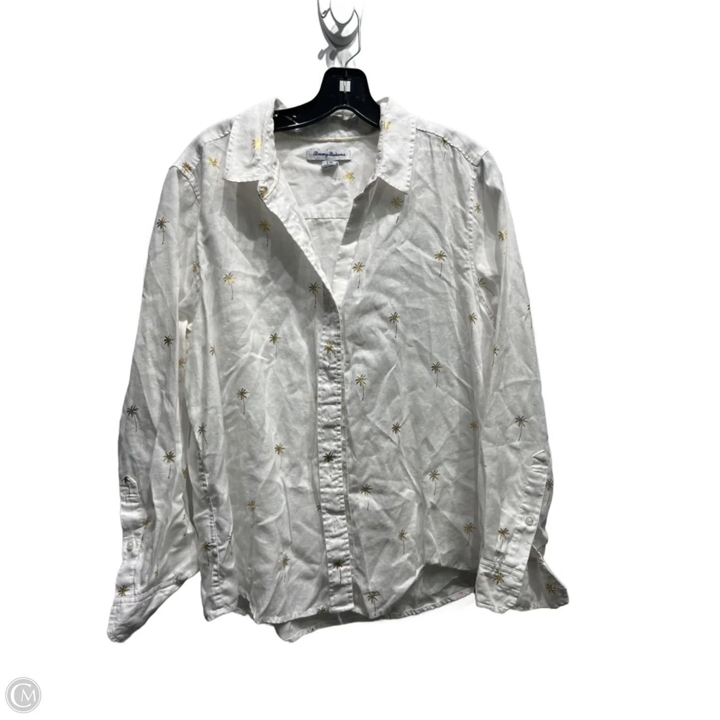 Top Long Sleeve By Tommy Bahama In Gold & White, Size: L