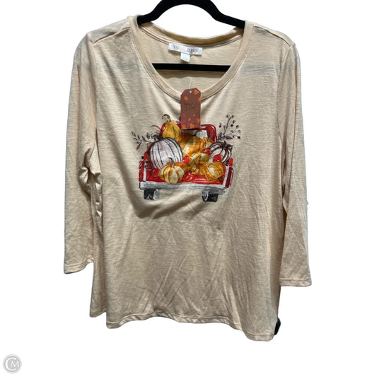 Top 3/4 Sleeve By magical season In Orange & Tan, Size: Xl