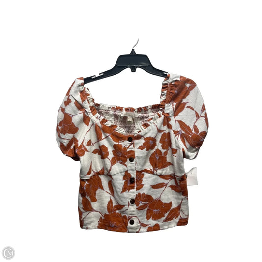 Top Short Sleeve By Monteau In Tan & White, Size: Xl