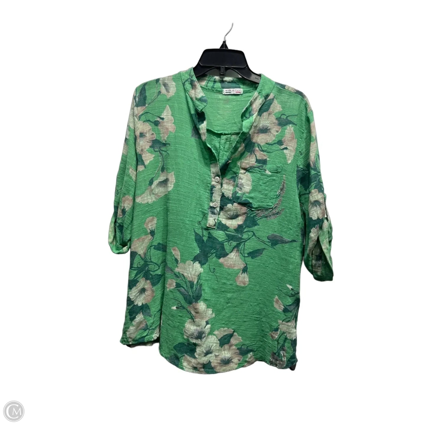 Top 3/4 Sleeve By M Made In Italy In Green & White, Size: S