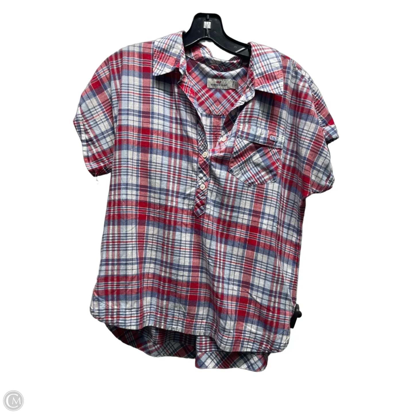 Top Short Sleeve By Vineyard Vines In Blue & Red, Size: 8