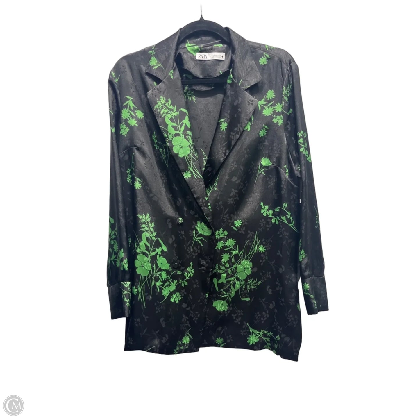 Blouse Long Sleeve By Zara In Black & Green, Size: Xl