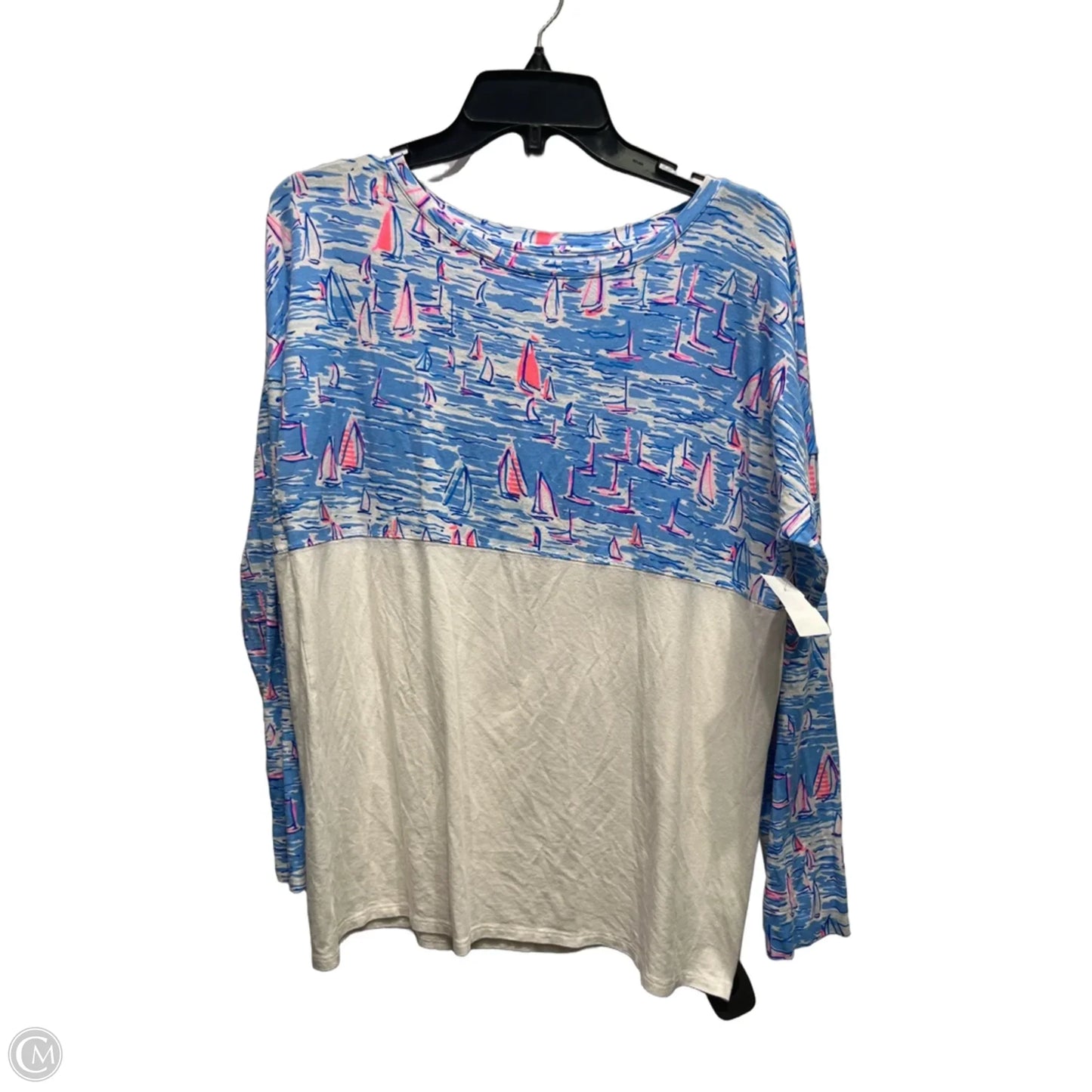 Top Long Sleeve Designer By Lilly Pulitzer In Blue & White, Size: M