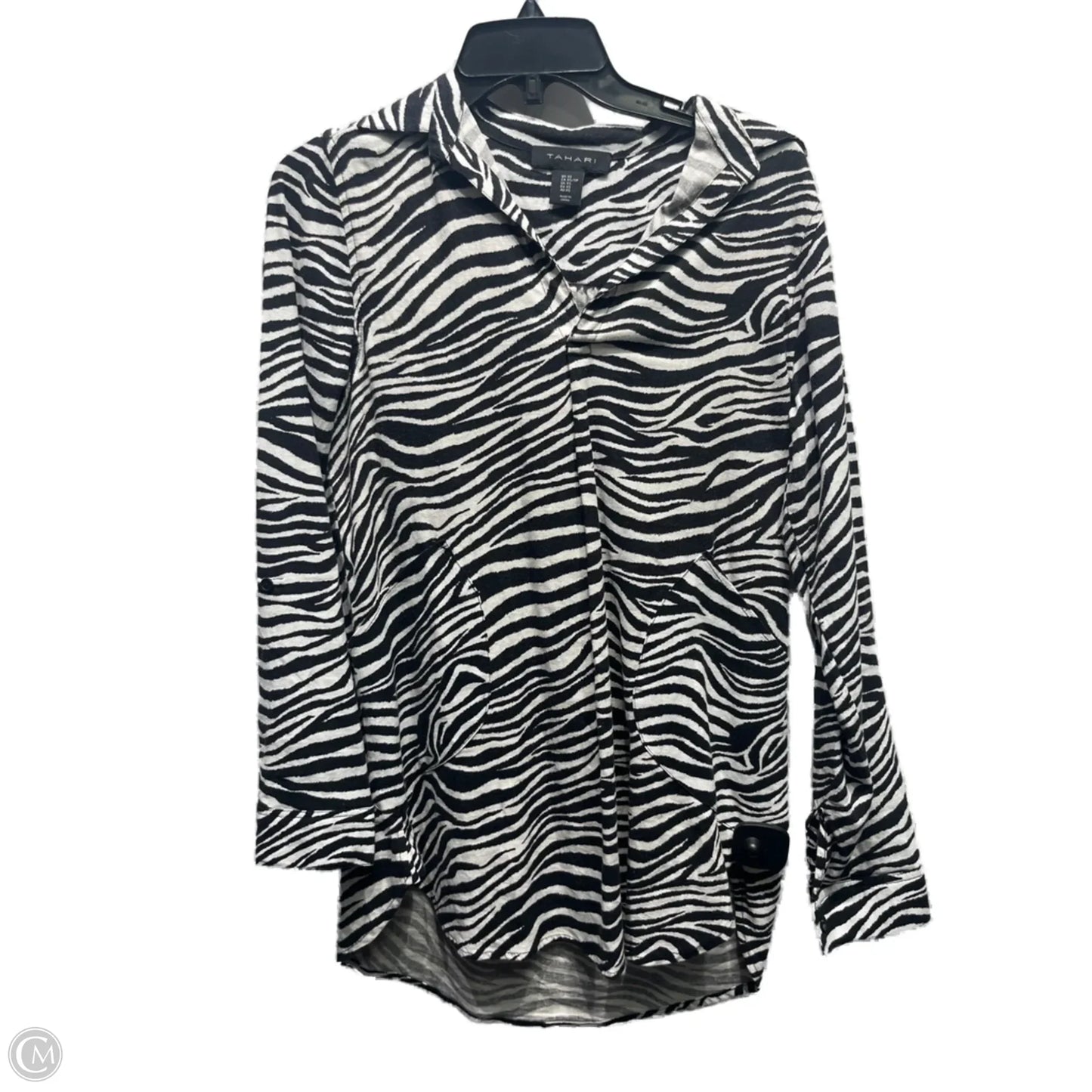 Tunic Long Sleeve By Tahari By Arthur Levine In Black & White, Size: Xs