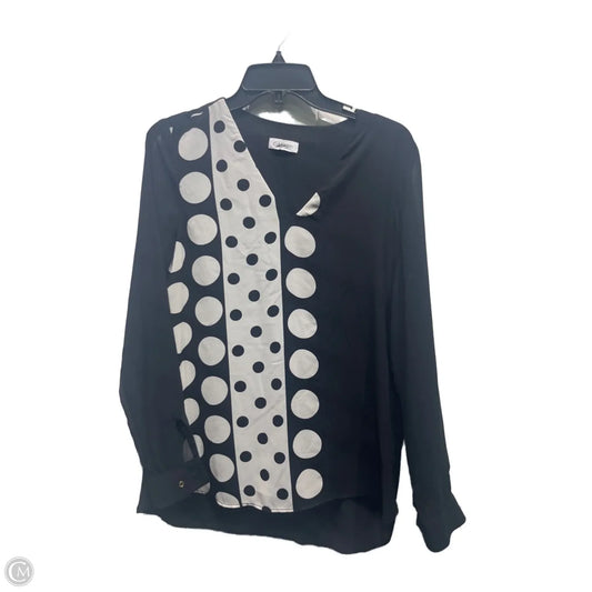 Blouse Long Sleeve By Calvin Klein In Black & White, Size: M