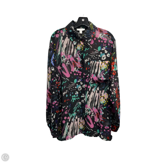 Blouse Long Sleeve By Top Shop In Black & Pink, Size: 6