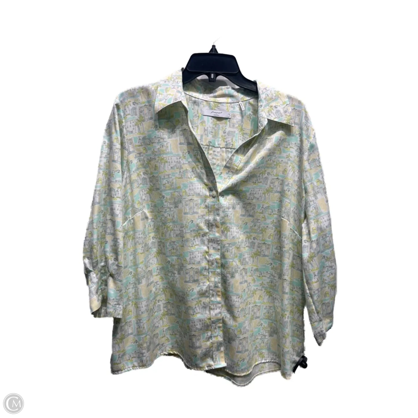 Top Long Sleeve By Foxcroft In Green & Yellow, Size: 16