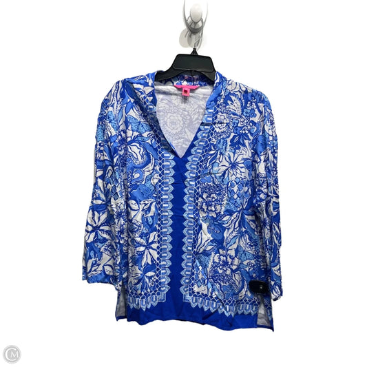 Top Long Sleeve Designer By Lilly Pulitzer In Blue & White, Size: M