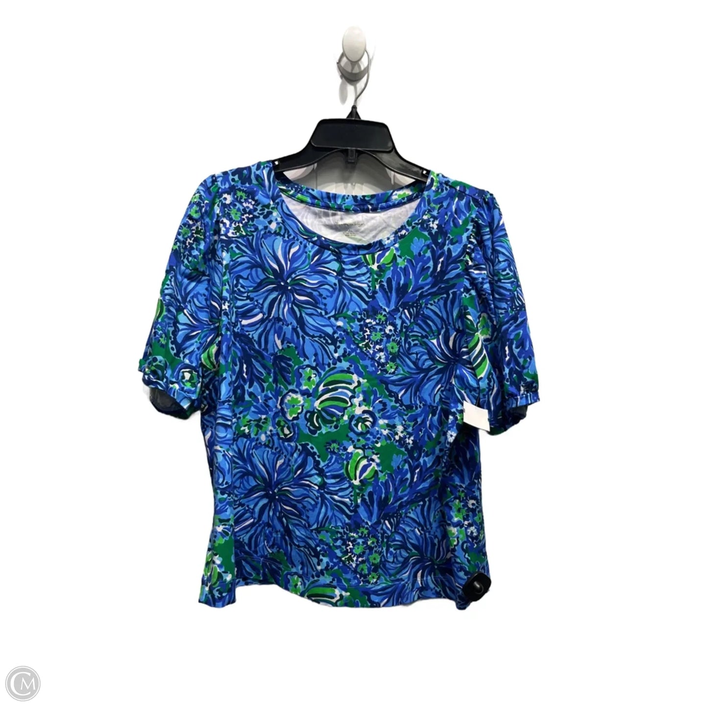 Top Short Sleeve Designer By Lilly Pulitzer In Blue & Green, Size: Xl