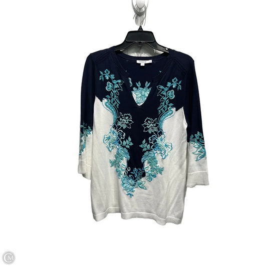 Sweater By Chicos In Blue & White, Size: M