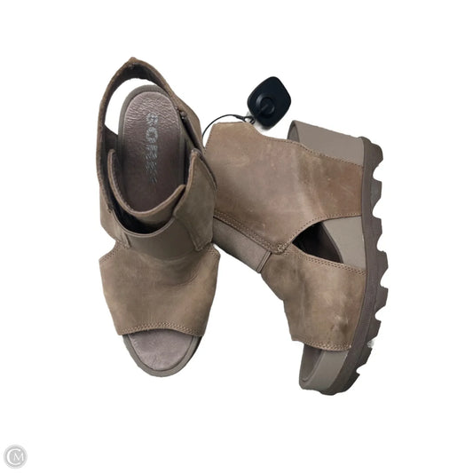 Sandals Heels Wedge By Sorel In Taupe, Size: 8.5