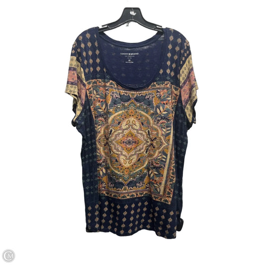 Top Short Sleeve Basic By Lucky Brand In Blue & Yellow, Size: 2x