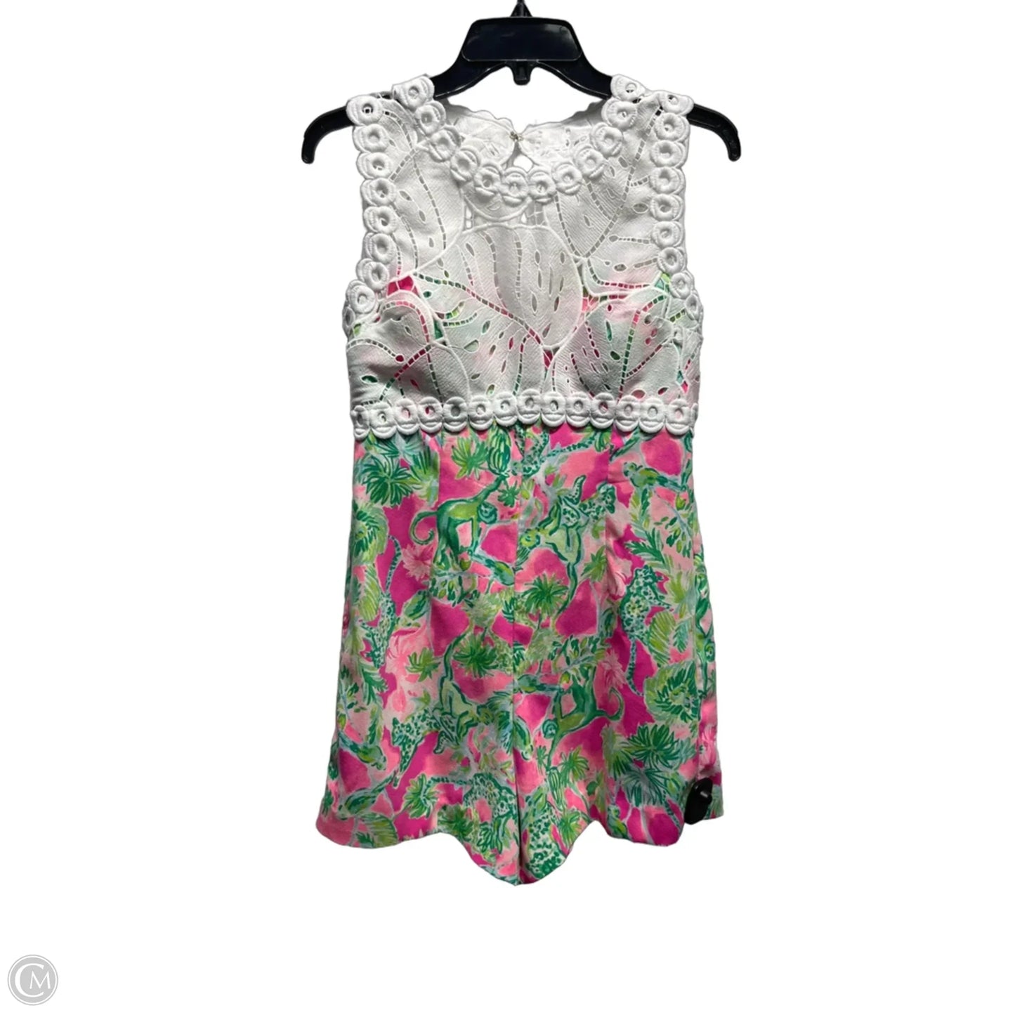 Romper Designer By Lilly Pulitzer In Green & Pink, Size: 4