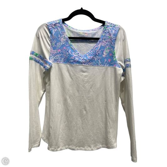 Top Long Sleeve Designer By Lilly Pulitzer In Blue & White, Size: S