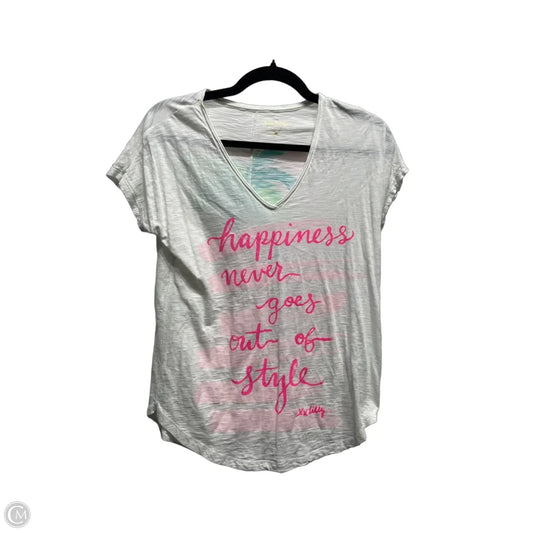 Top Short Sleeve Designer By Lilly Pulitzer In Pink & White, Size: Xxs