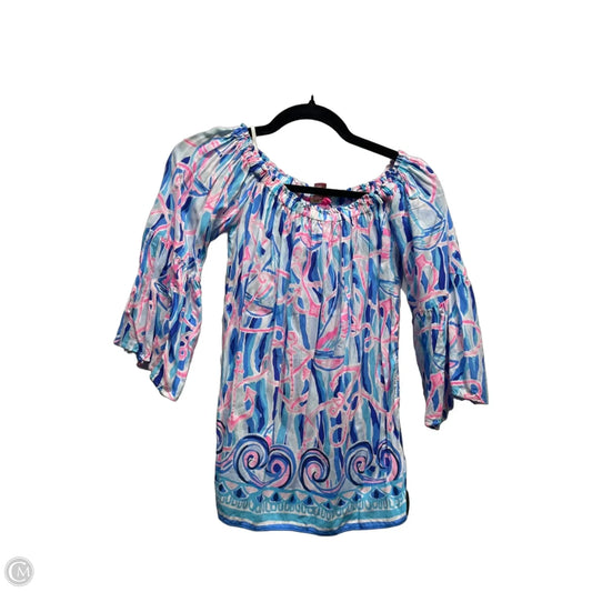 Top Long Sleeve Designer By Lilly Pulitzer In Blue & Pink, Size: Xxs