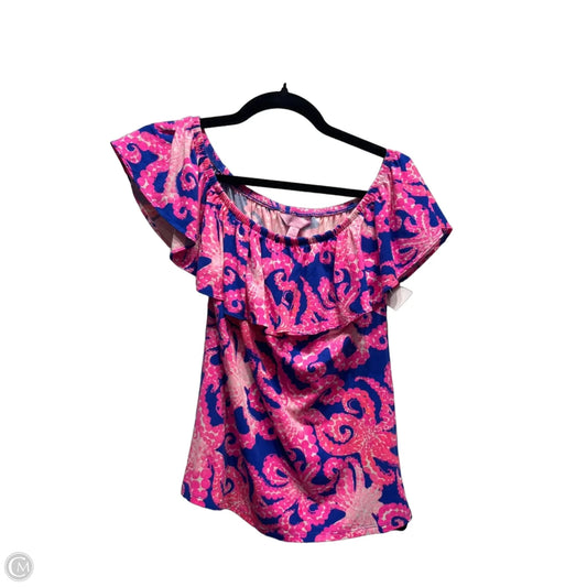 Top Short Sleeve Designer By Lilly Pulitzer In Blue & Pink, Size: Xs