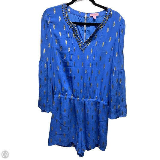 Romper Designer By Lilly Pulitzer In Blue & Gold, Size: M