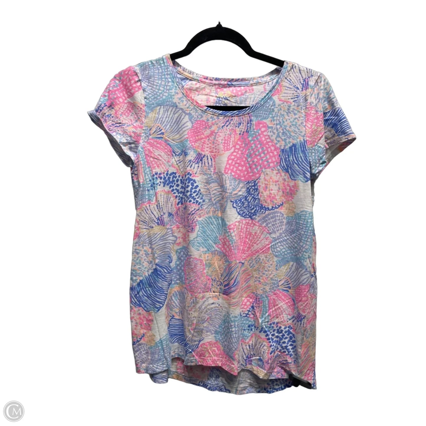 Top Short Sleeve Designer By Lilly Pulitzer In Blue & Pink, Size: Xs