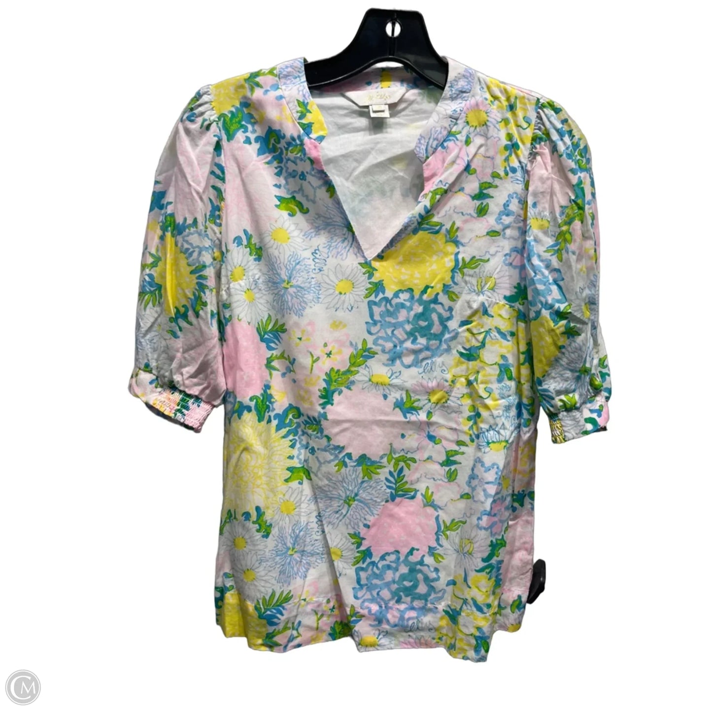 Top Short Sleeve Designer By Lilly Pulitzer In Pink & Yellow, Size: Xs