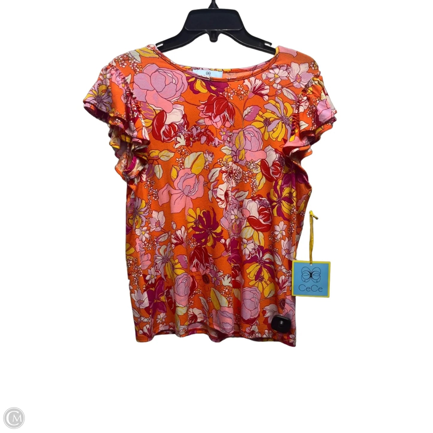Top Short Sleeve By Cece In Orange & Pink, Size: M