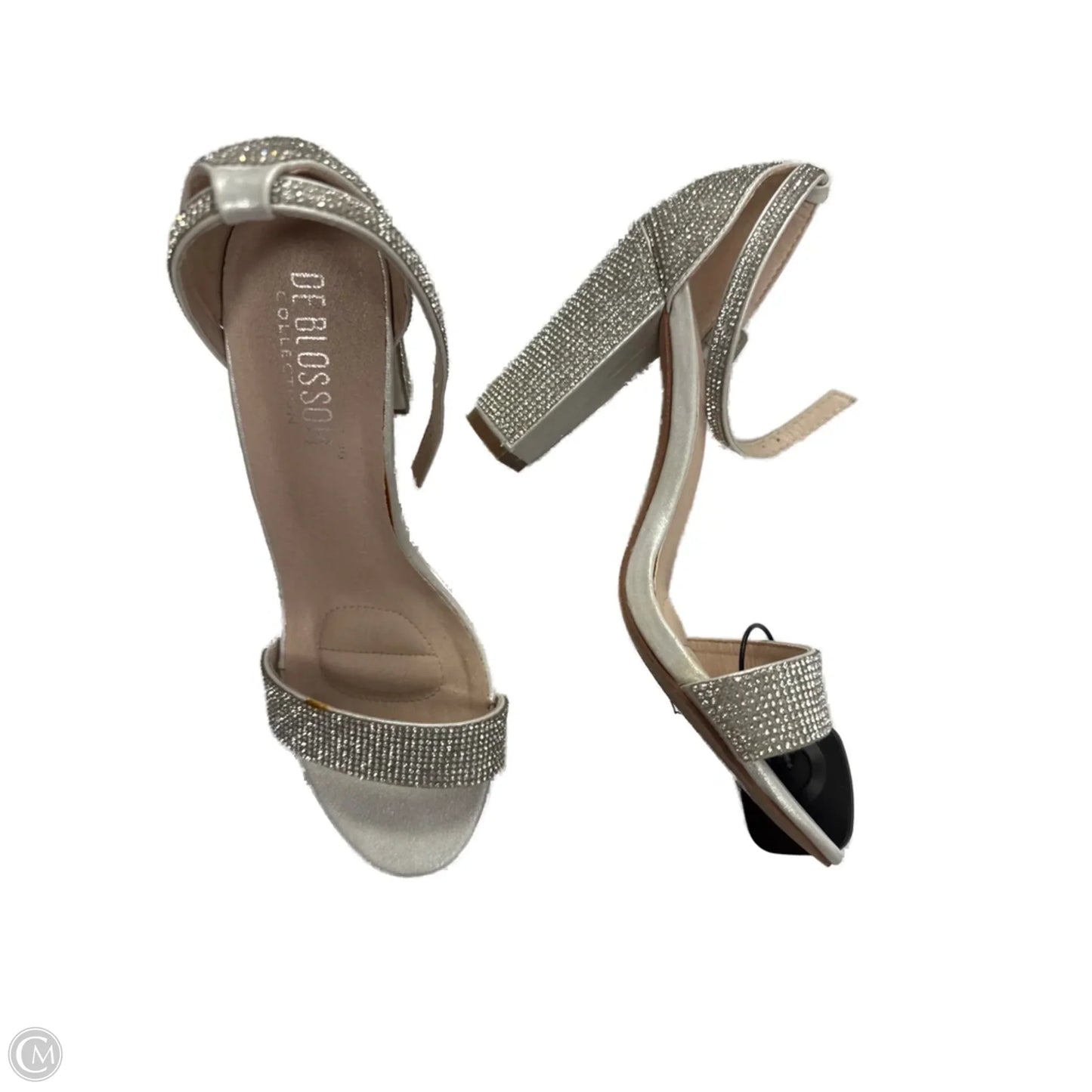 Sandals Heels Block By Clothes Mentor In Silver, Size: 7.5