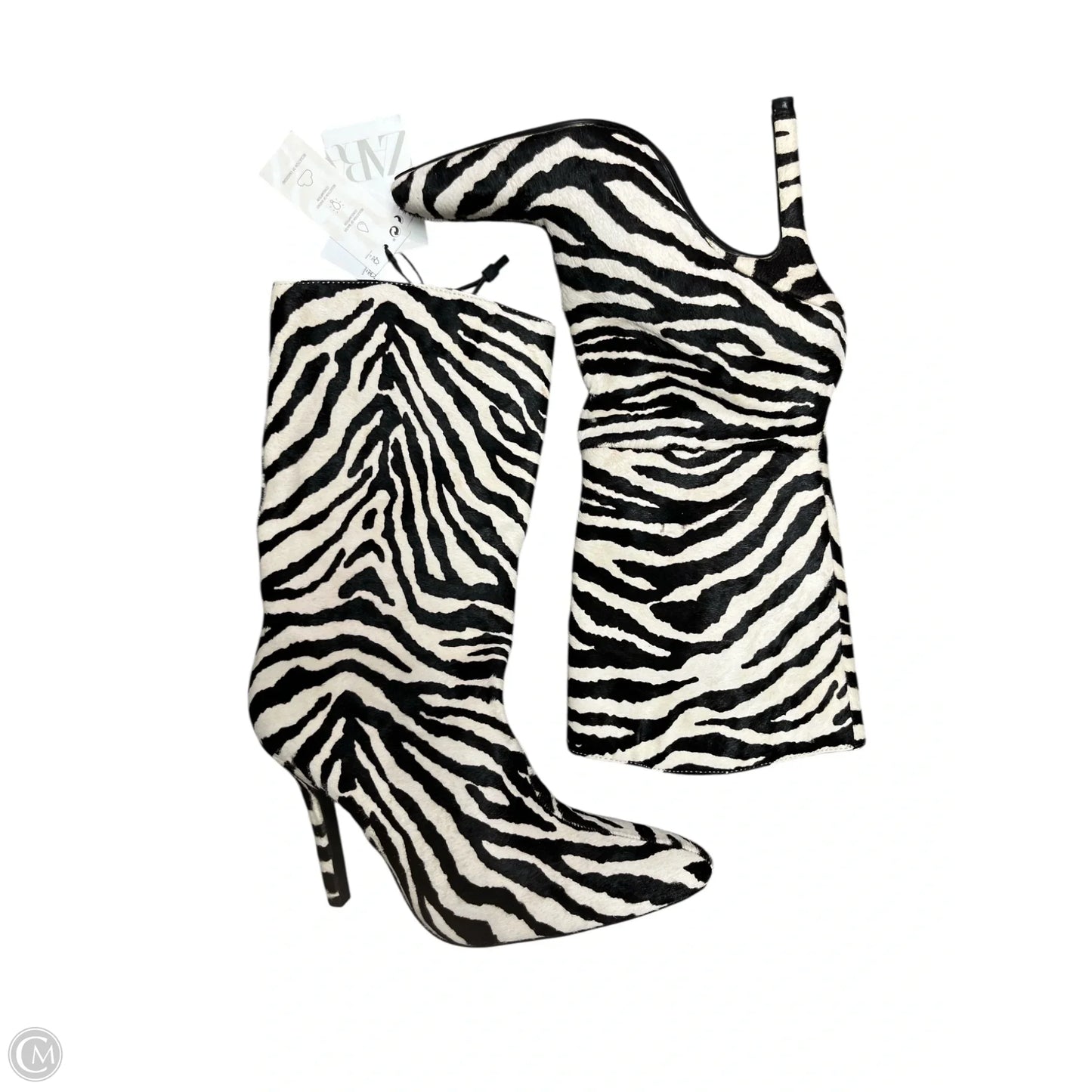 Boots Mid-calf Heels By Zara In Black & White, Size: 6
