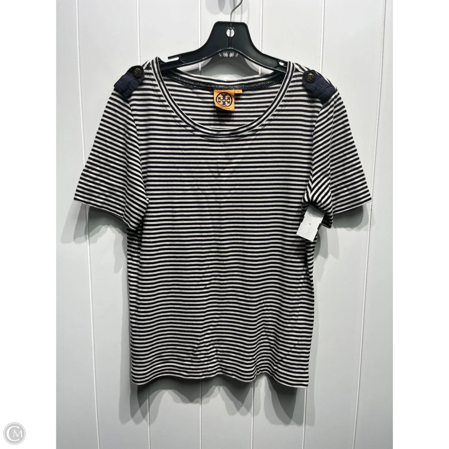 Top Short Sleeve Designer By Tory Burch In Blue & White, Size: M