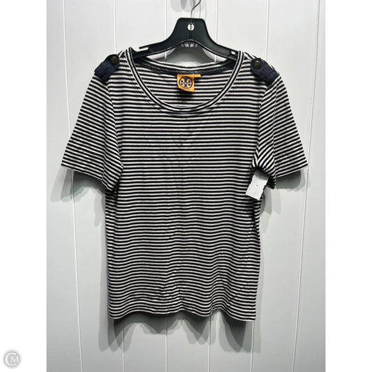Top Short Sleeve Designer By Tory Burch In Blue & White, Size: M