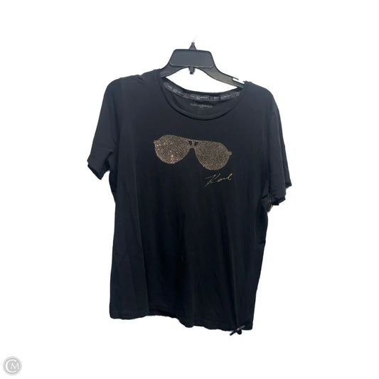 Top Short Sleeve By Karl Lagerfeld In Black & Gold, Size: M