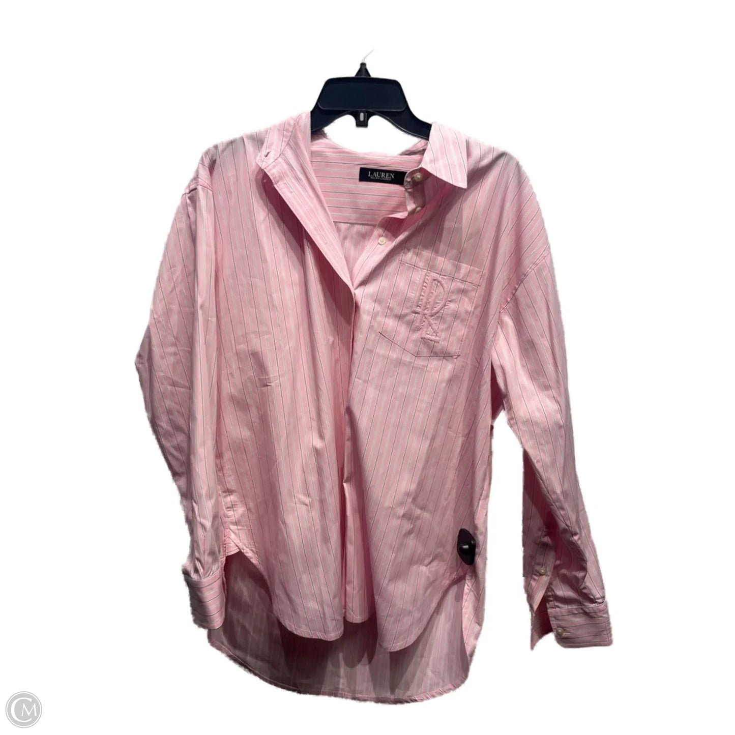 Top Long Sleeve By Ralph Lauren Black Label In Pink & White, Size: L