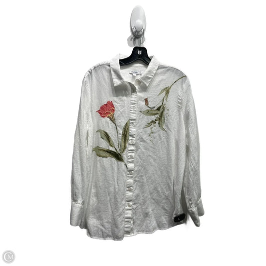 Top Long Sleeve By Chicos In Orange & White, Size: 14