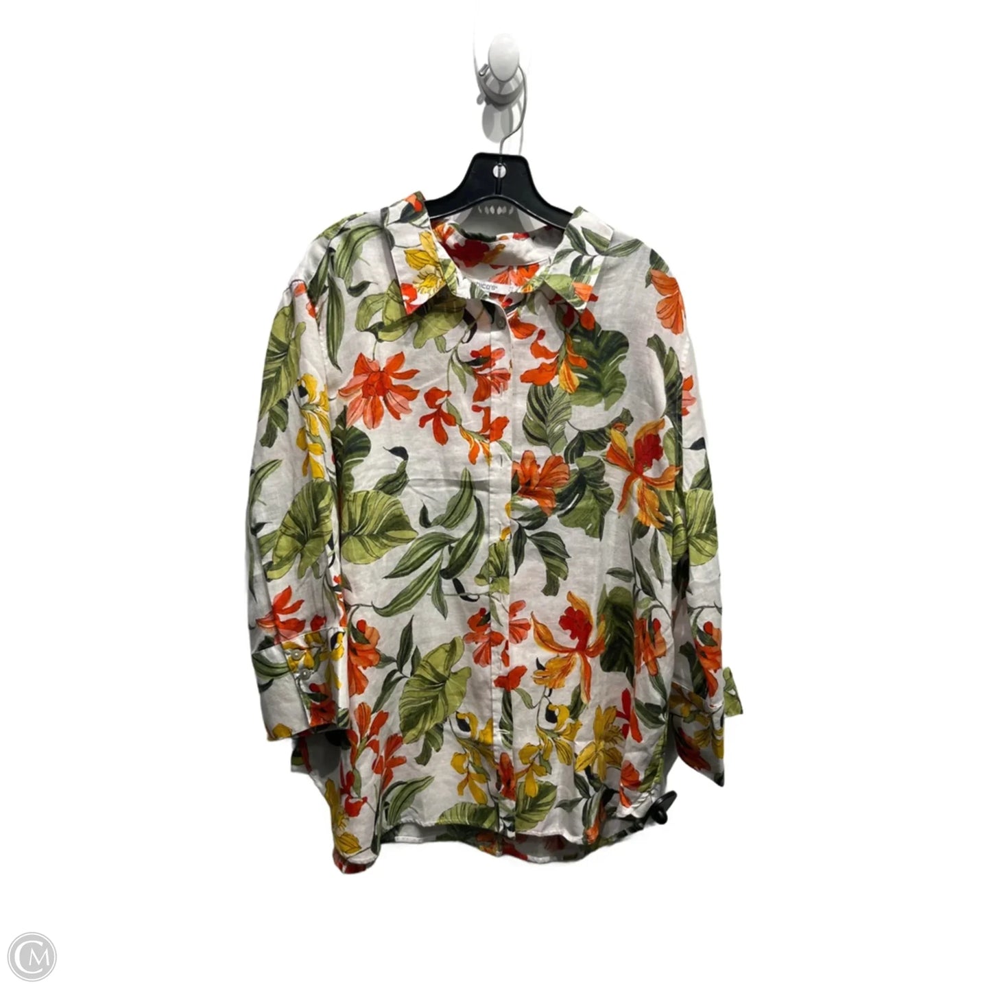 Top 3/4 Sleeve By Chicos In Green & Orange, Size: 18