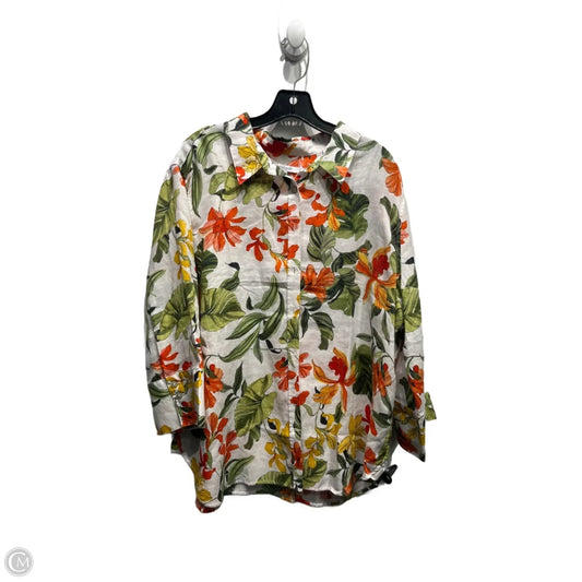 Top 3/4 Sleeve By Chicos In Green & Orange, Size: 18