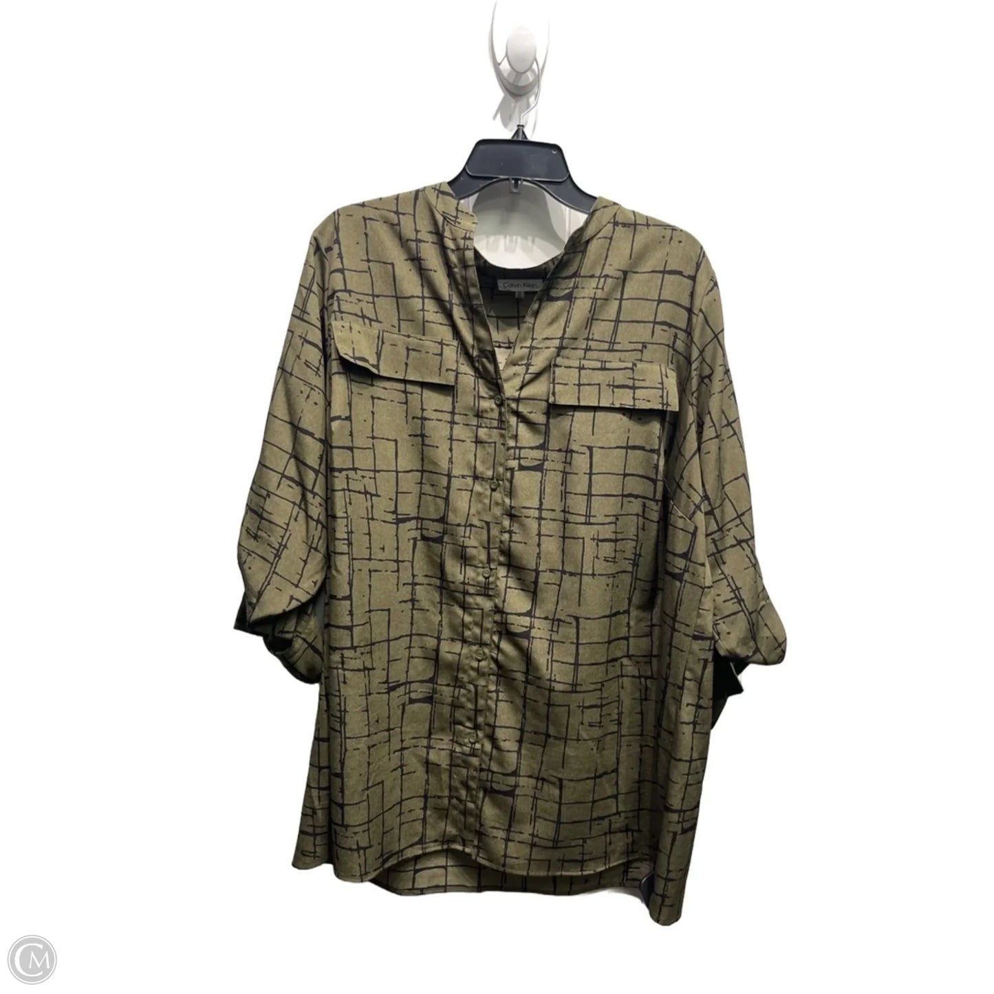 Top Long Sleeve By Calvin Klein In Black & Green, Size: 1x