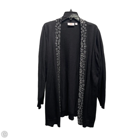 Sweater Cardigan By Quaker Factory In Black & Silver, Size: 2x