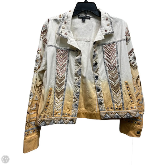 Jacket Denim By Boston Proper In Brown & Cream, Size: L