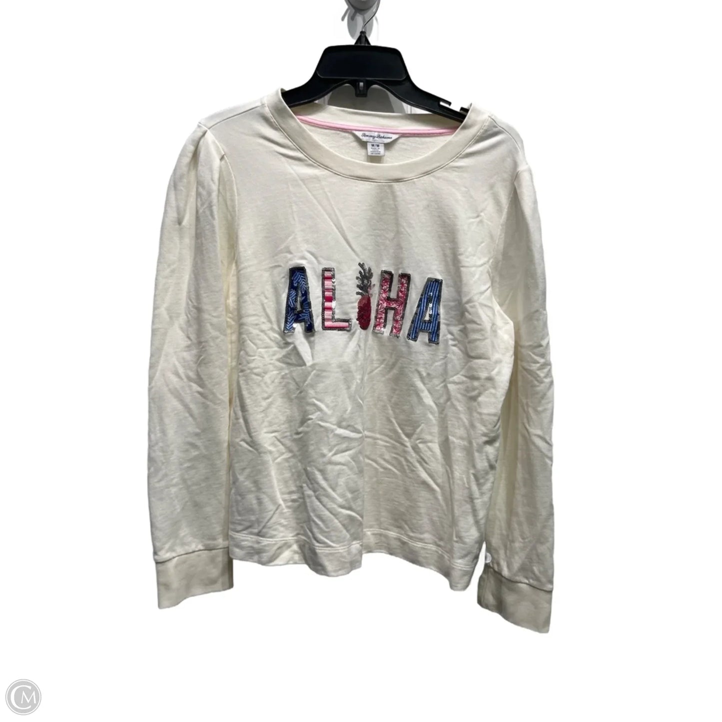 Top Long Sleeve By Tommy Bahama In Cream & Pink, Size: M