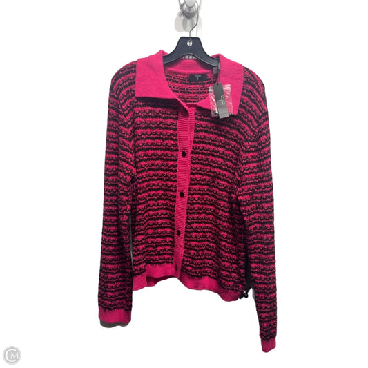 Sweater Cardigan By Tahari In Black & Pink, Size: Xl