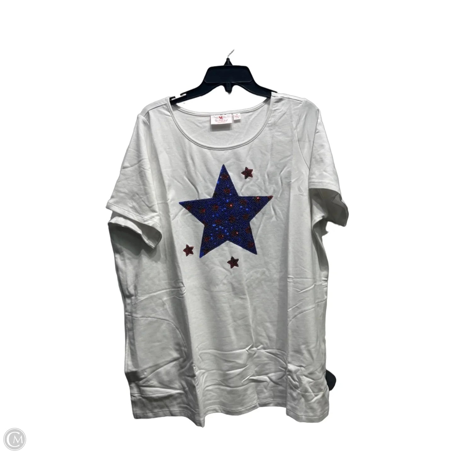 Top Short Sleeve By Quaker Factory In Blue & White, Size: 1x