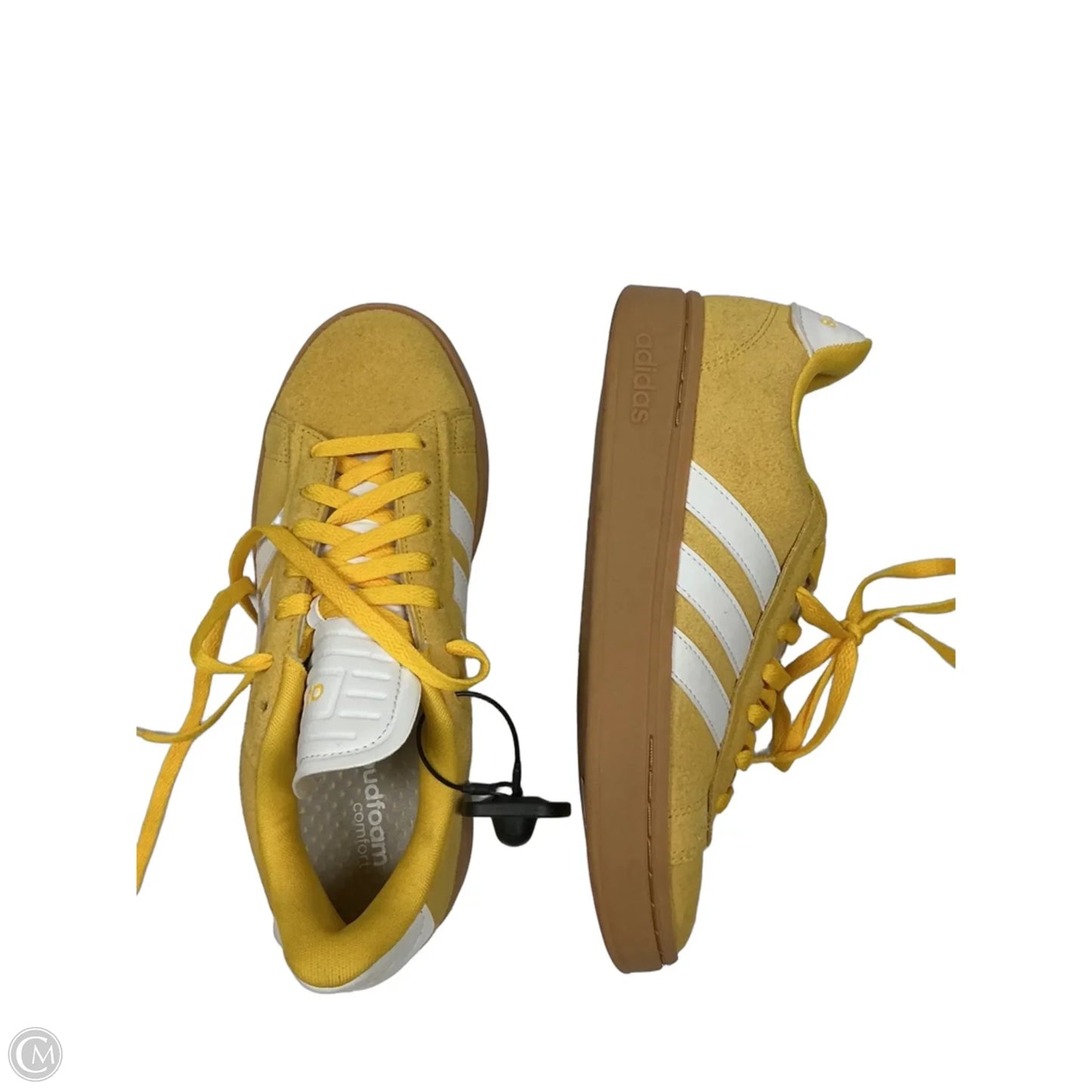 Shoes Sneakers By Adidas In White & Yellow, Size: 9