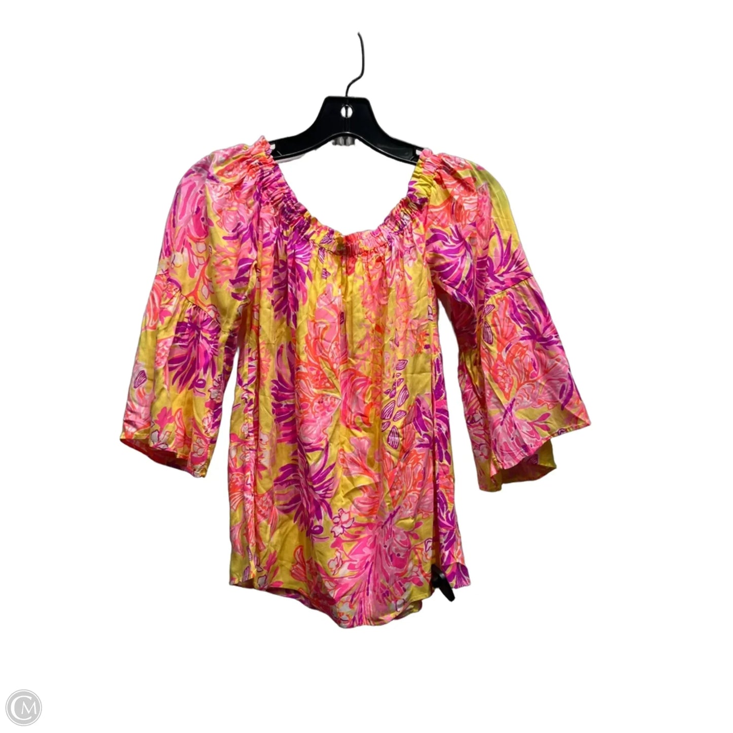 Top 3/4 Sleeve Designer By Lilly Pulitzer In Pink & Yellow, Size: Xxs