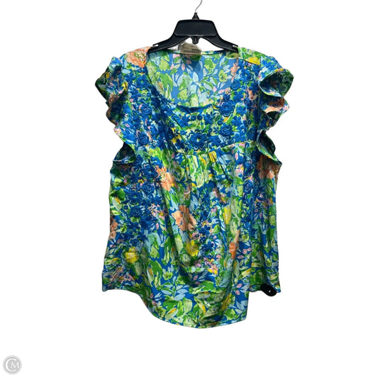 Top Short Sleeve By Savanna Jane In Blue & Yellow, Size: 1x