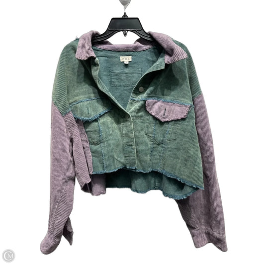 Jacket Shirt By Pol In Green & Purple, Size: L